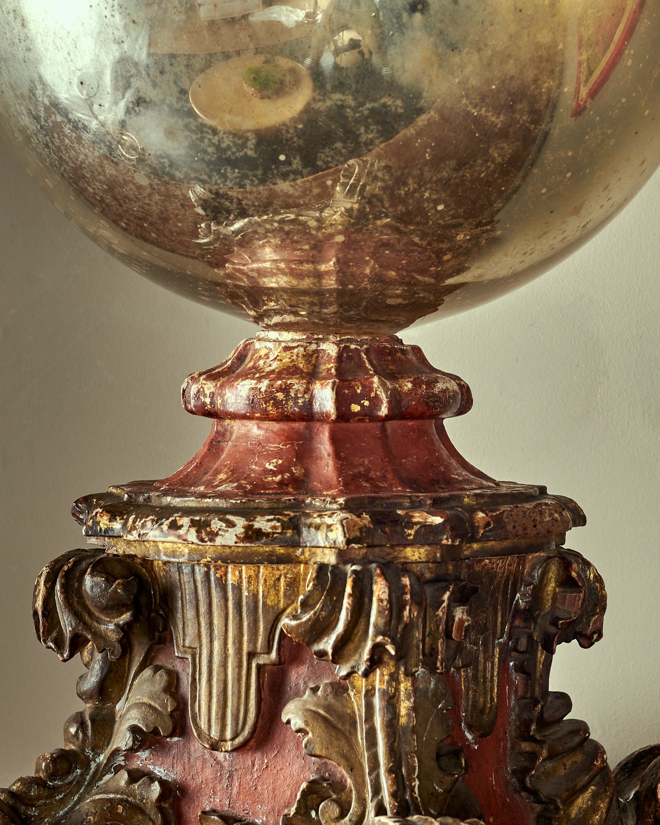 Baroque Polychromed Stand with Monumental Mercury Sphere
